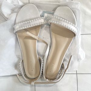 Flat white pearl sandals